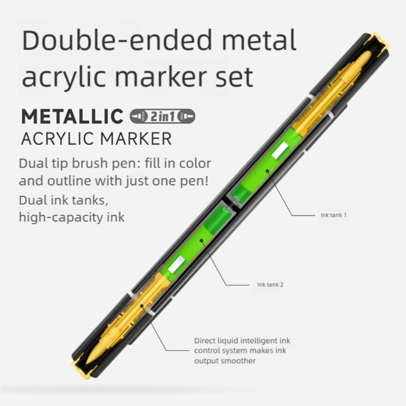 Double Ended Acrylic Marker Metallic Paint Pen for Painting On Paper Wood Fabric Metal Stone Card Making Scrapbooking