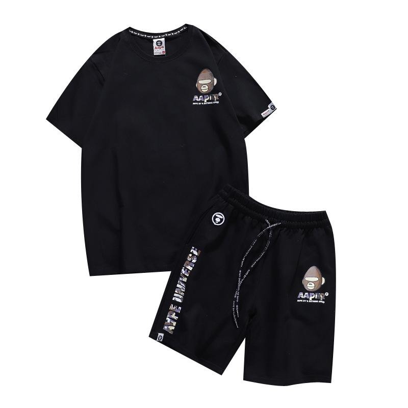 Ape Head Men's & Women's Trendy 2-Piece Set: Loose Fit Five-Point Shorts & Short-Sleeve T-Shirt
