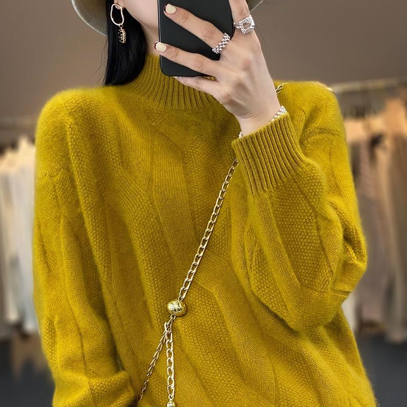 Pulovere cu gât înalt pentru femei, îngroșate pentru toamnă și iarnă, pulovere tricotate largi, de dimensiuni mari, în culori uni, pulovere trendy cu mâneci lungi