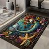 Tapis de Bain Vie Marine Sirène, Tapis de Porte Super Absorbant Antidérapant, Tapis à Séchage Rapide Thème Océanique pour Décoration de Sol de Salle de Bain