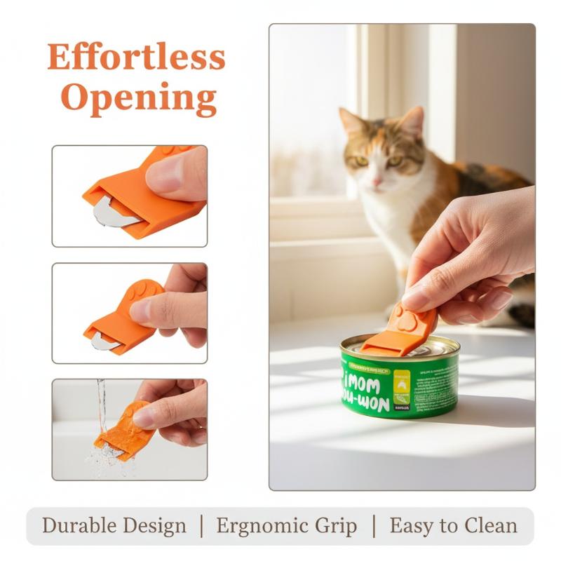 Cat Shape Can Opener for Pets Manual Ring Pull Opener Portable Design for Home Kitchen Pet Food Cans