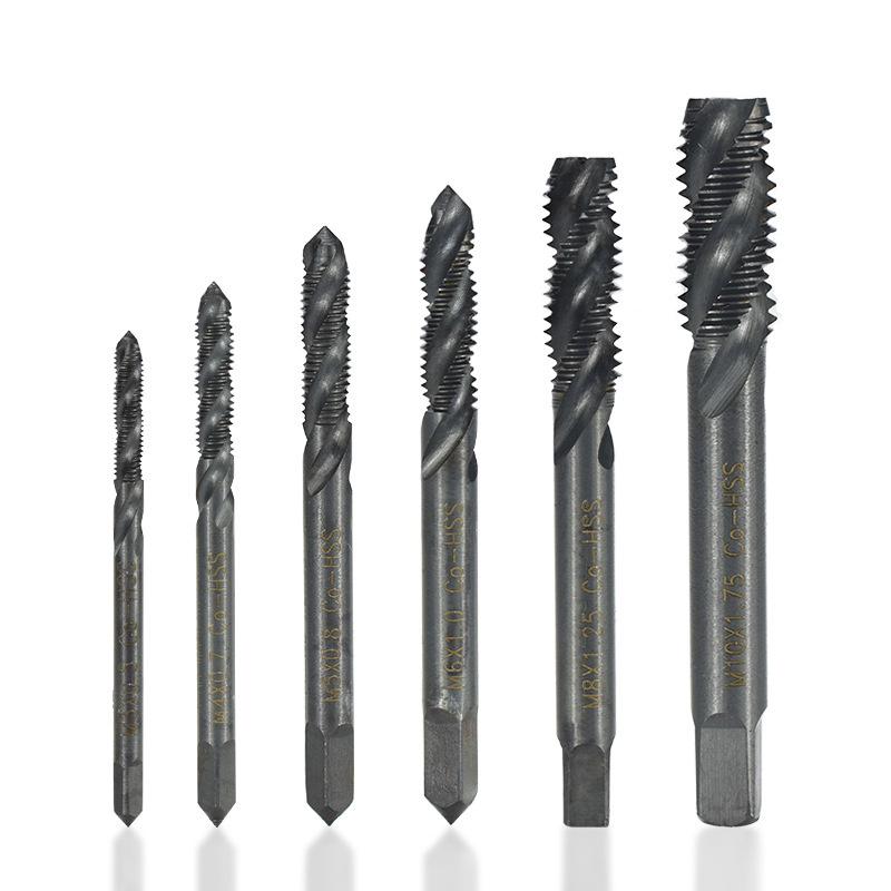 7-teiliges HSS Nitridier-Maschinengewindebohrer-Set M3-M12 Spiralbohrer und Spitzbohrer, verwendet für Innengewindeschneiden und Gewindereparaturwerkzeuge