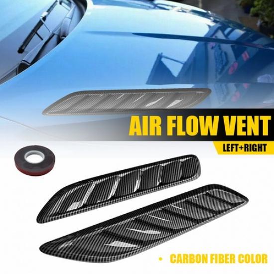 2X Air Intake Flow Hood Scoop Bonnet Vent Cover Carbon Fiber Car Decor Universal