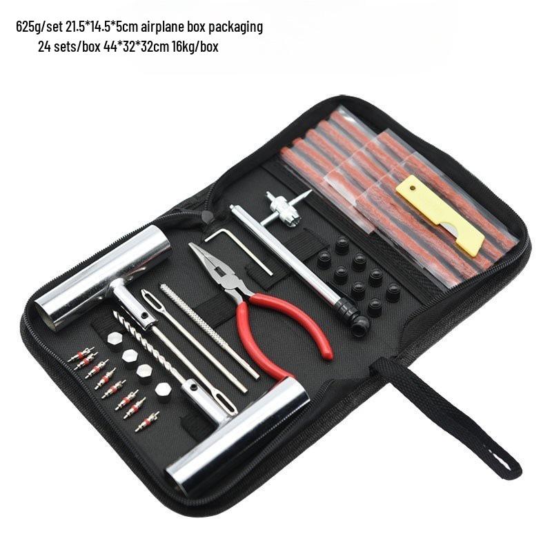 24, 46, 62-Piece Tire Repair Kit: First Aid, Tools, Cloth Bag for Car, Motorcycle & Electric Vehicle