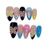 European Black & White Floral Press-On Nails with Almond Shape & Bow Accents