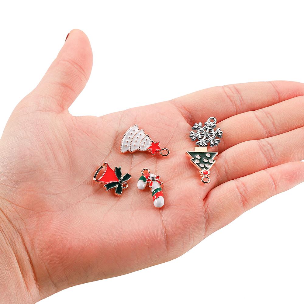 10Pcs Christmas Charms Pendants Enamel Bracelet Party Home Metal Craft Decoration Tree Hanging DIY Jewelry Making Accessories