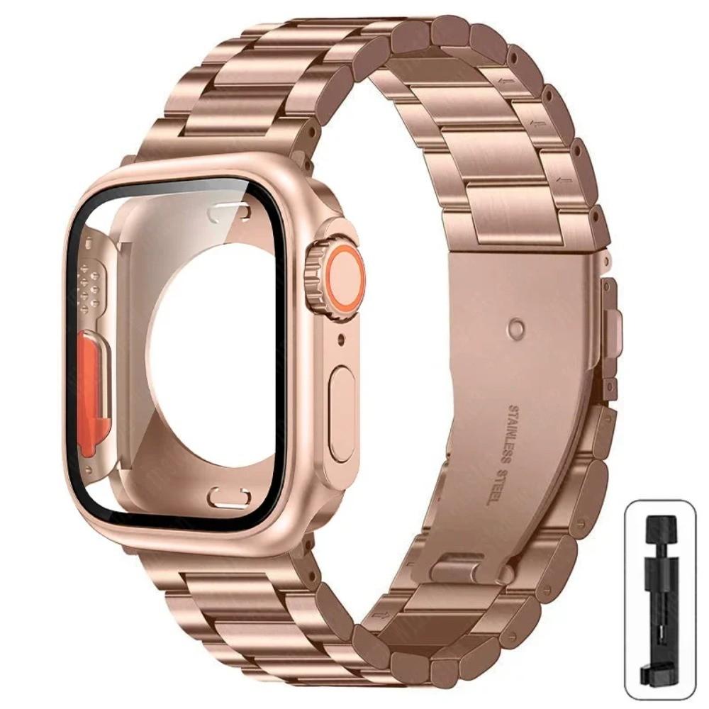 Strap+Case for Apple Watch 11 10 42mm 46mm 9 8 7 41mm 45mm Metal Band PC Case For  iWatch Series 6 5 4 SE 40mm 44mm Watchband