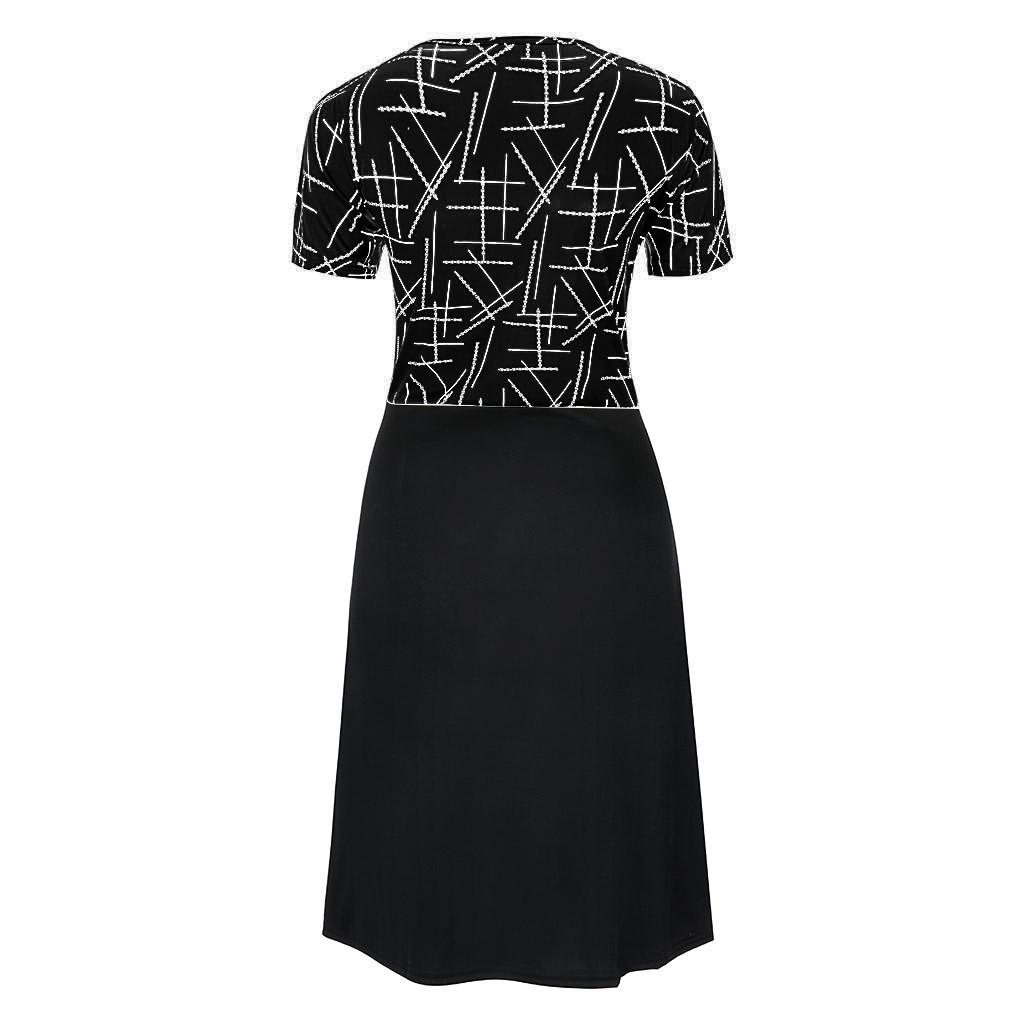 Fashion Casual Women  Short sleeve  Dress Striped Slim A-Line Dress