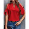 Women's summer new solid color V-neck temperament fashion off-the-shoulder sleeves women's top