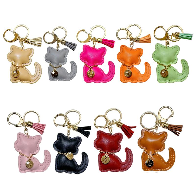 1PC Key Rings Cute Cartoon Gifts For Girls Cat Keychain Fashion PU Leather Key With Tassels Bags Multiple Options Available