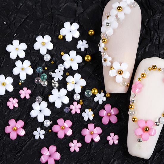1 Box 3D Flower Nail Art Charm 6 Grids Resin Floral Charms Golden Beads DIY Nail Design Jewelry Crafts Manicure Decoration Accessories