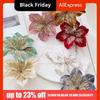 Festive Decor 20cm Artificial Christmas Flower Velvet Glitter Simulation Flower Realistic Large Christmas Poinsettia Xmas Party