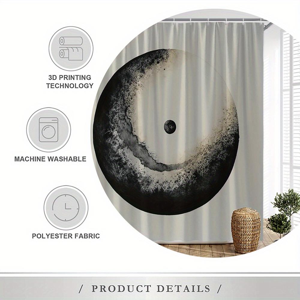 Minimalist Abstract Ink Shower Curtain - Black To White Gradient With Central Dot, Modern Japanese Bath Decor