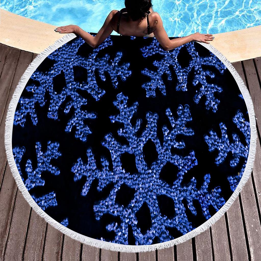 Weihnachten Runder Strandtuch Girly Romantisches Schneeflocken Handtuch Kreis Prinzessin Winter Stranddecke Weiche Poolhandtücher Picknickmatte