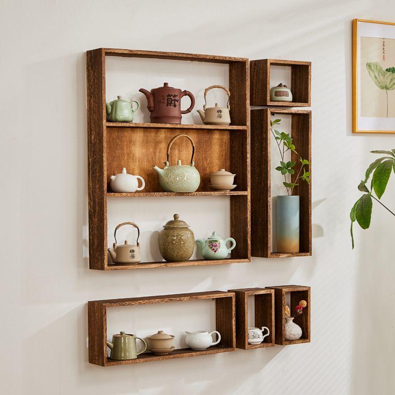 Solid wood Chinese style antique shelf wall grid storage rack storage rack hanging wall combination retro teapot rack