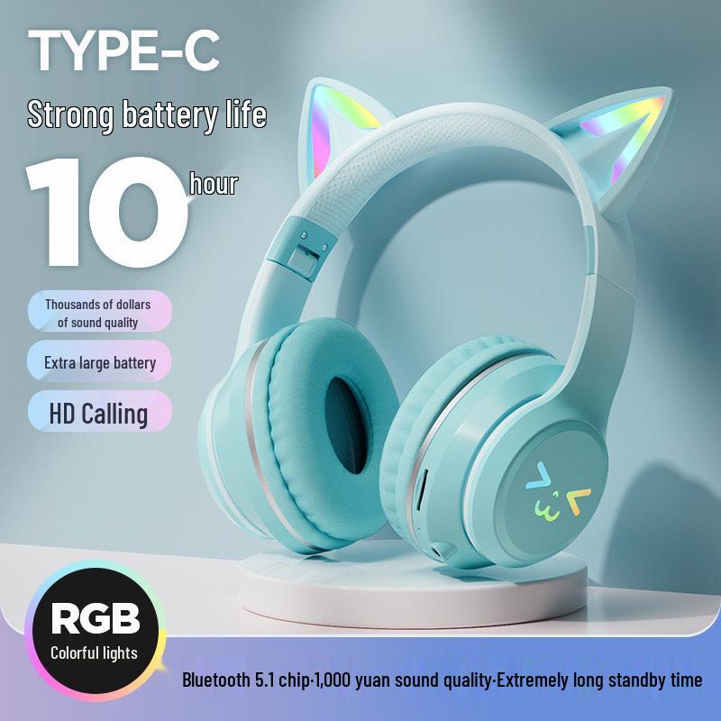 BT618 Cat Ear Gradient Bluetooth Wireless Gaming Headphones