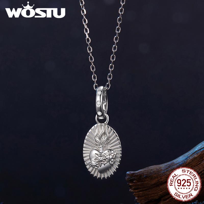 WOSTU 925 Sterling Silver Jesus Virgin Mary Pendant Charm The Hand of Fatima Bead Fit Bracelet Necklace DIY Prayer Family Gift