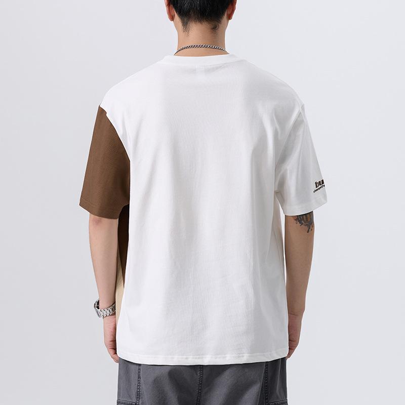 New Summer Pure Cotton Short-sleeved T-shirt for Men's Large Size Loose Contrasting Body Shirt