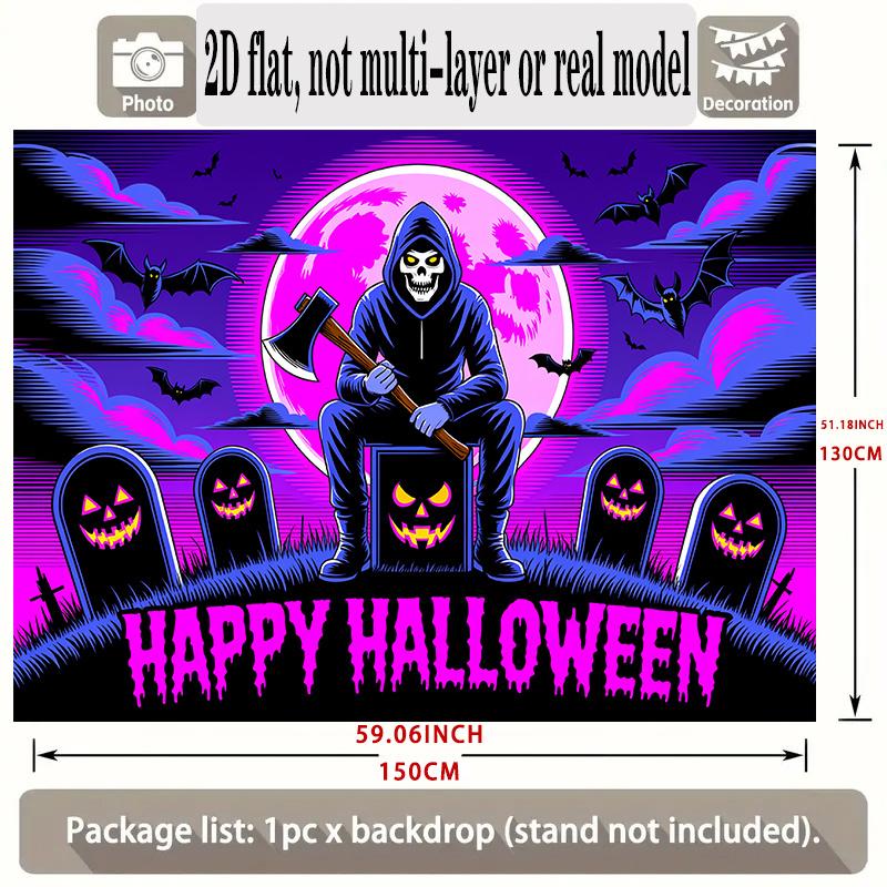 Party Backdrop Halloween Flat Banners Spooky Skeleton Pumpkin Celebrations Wedding Enthusiasts Celebration Photo Booth Front Door Decor