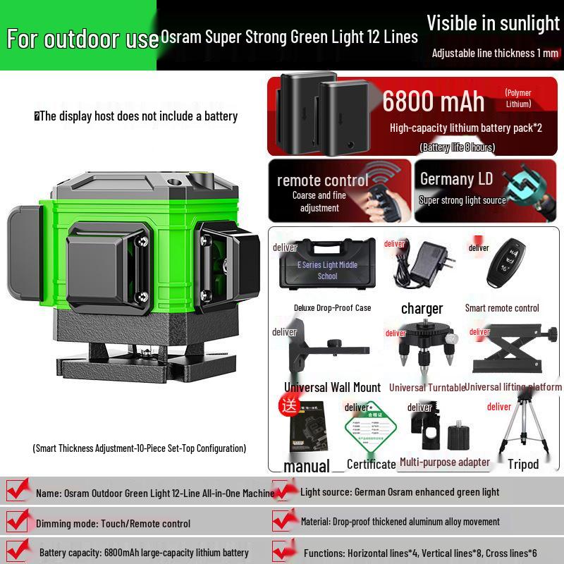 High-Precision Green Line Laser Level with Auto Adjustment for Outdoor Use