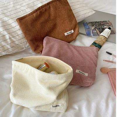 Weiche große Kosmetiktaschen für Frauen, wichtige Make-up-Kulturtasche, modische Reise-Make-up-Tasche aus Cord, Pinsel, Bleistift-Organizer