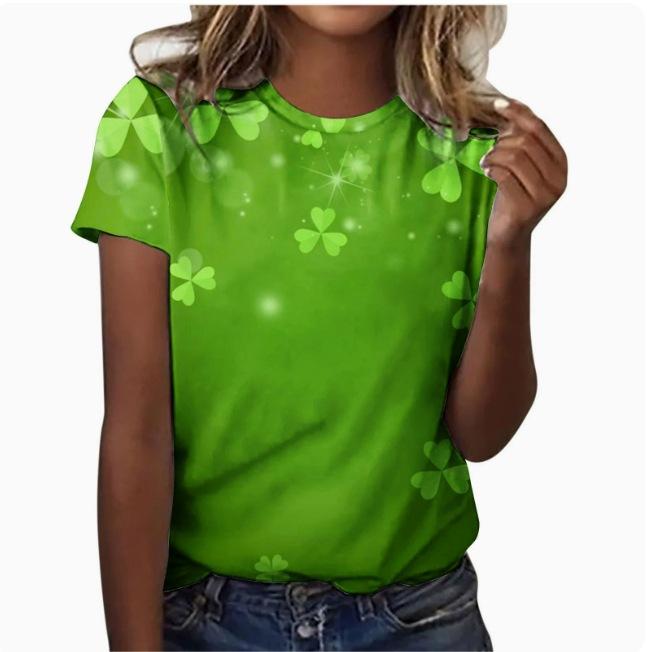 2025 New Foreign Trade Irish Festival Lucky Clover Saint Par Festival 3D Digital Printing Short Sleeve Hot Model