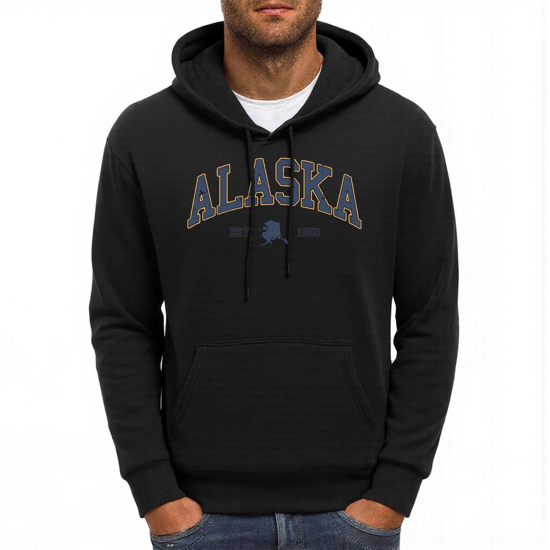 

Alaska America Letter Printing Men Hoody Casual Pocket Hoodies Hip Hop Oversized Man Pullover Autumn Fleece Unisex Clothes 3XL