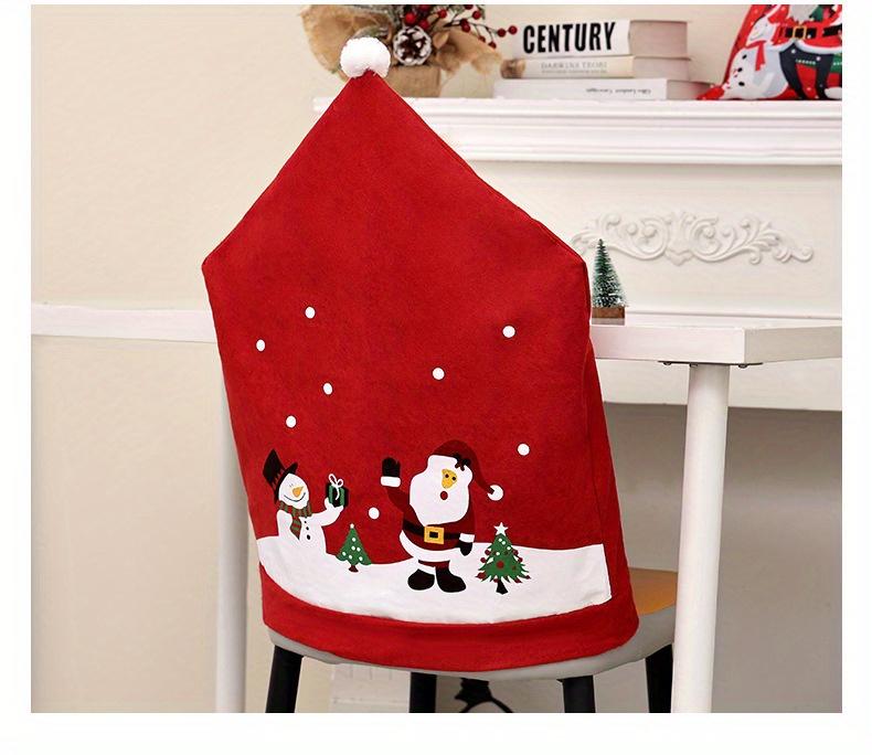 6pcs Festive Christmas Chair Covers Set Santa Snowman Designs, Polyester, No Power Needed - Ideal for Holiday Dining Room Decor Family Celebrations
