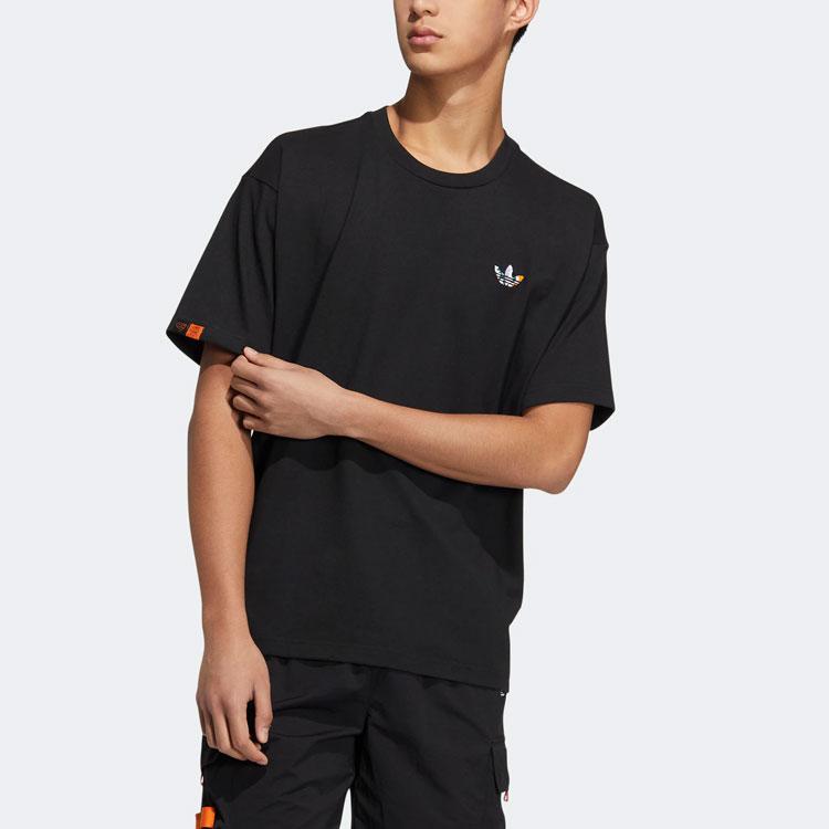Adidas Originals Trefoil Pattern Print Sports Short Sleeve T-Shirt Unisex Tops Black HR6455