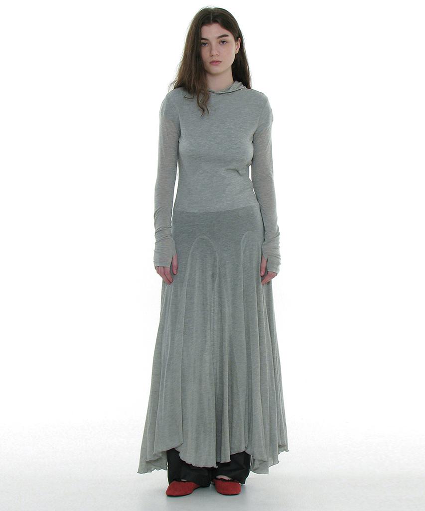 Partimento Woman Sheer Layered Hoodie Flare Dress_Melange