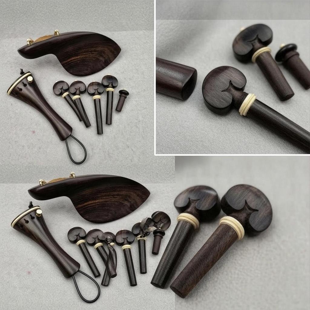 Chinrest with Tailpiece and Pegs Wooden Violin Fittings Set Carved Parts Kit Chin Rest