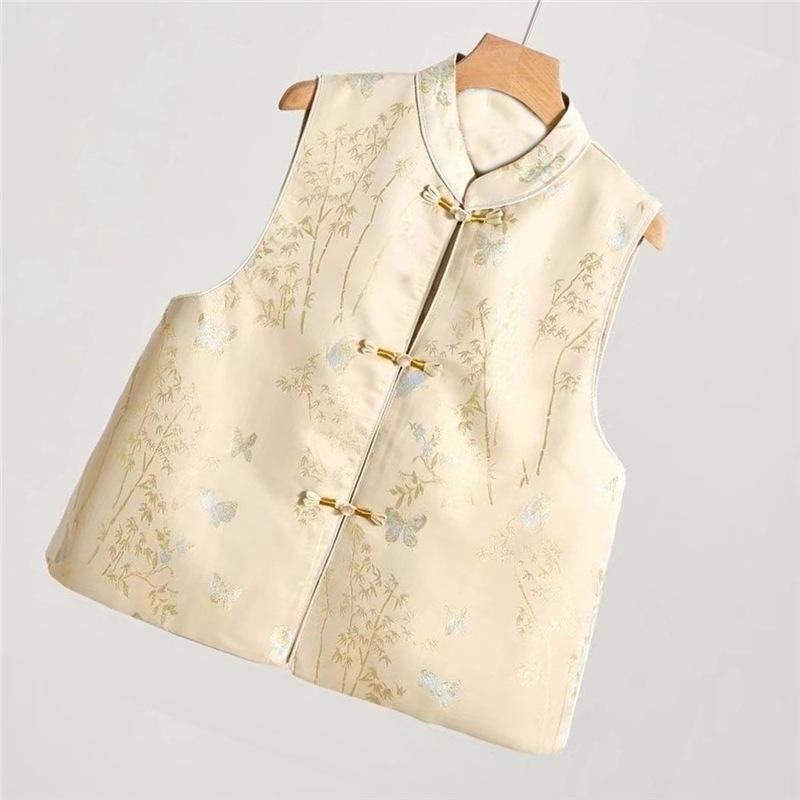 

Ранняя осень жилет мать тонкая дама носит жилет топ стойка воротник на пуговицах топ M [Recommended below 50kg]