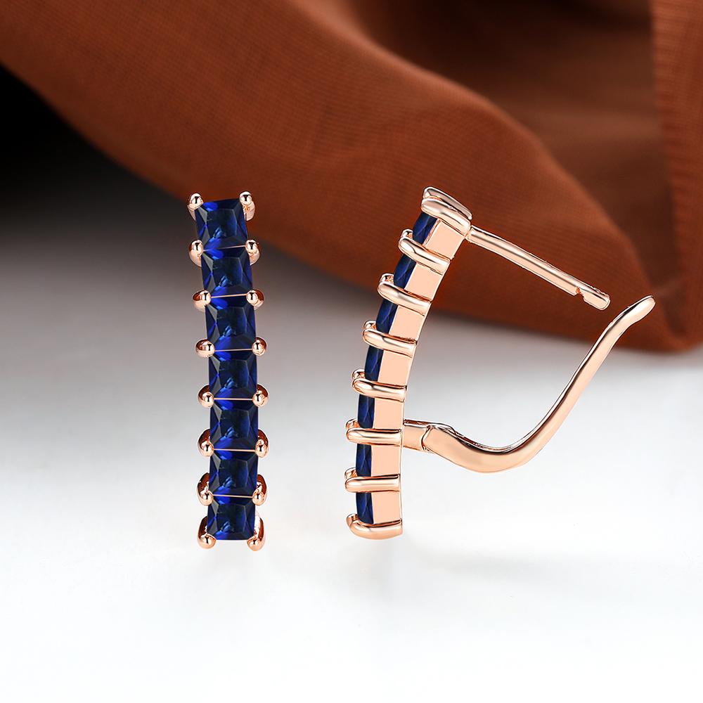 Cercei cu clemă de piatră albastră, de culoare auriu trandafir, tăiat prințesă, bijuterii, bijuterii.