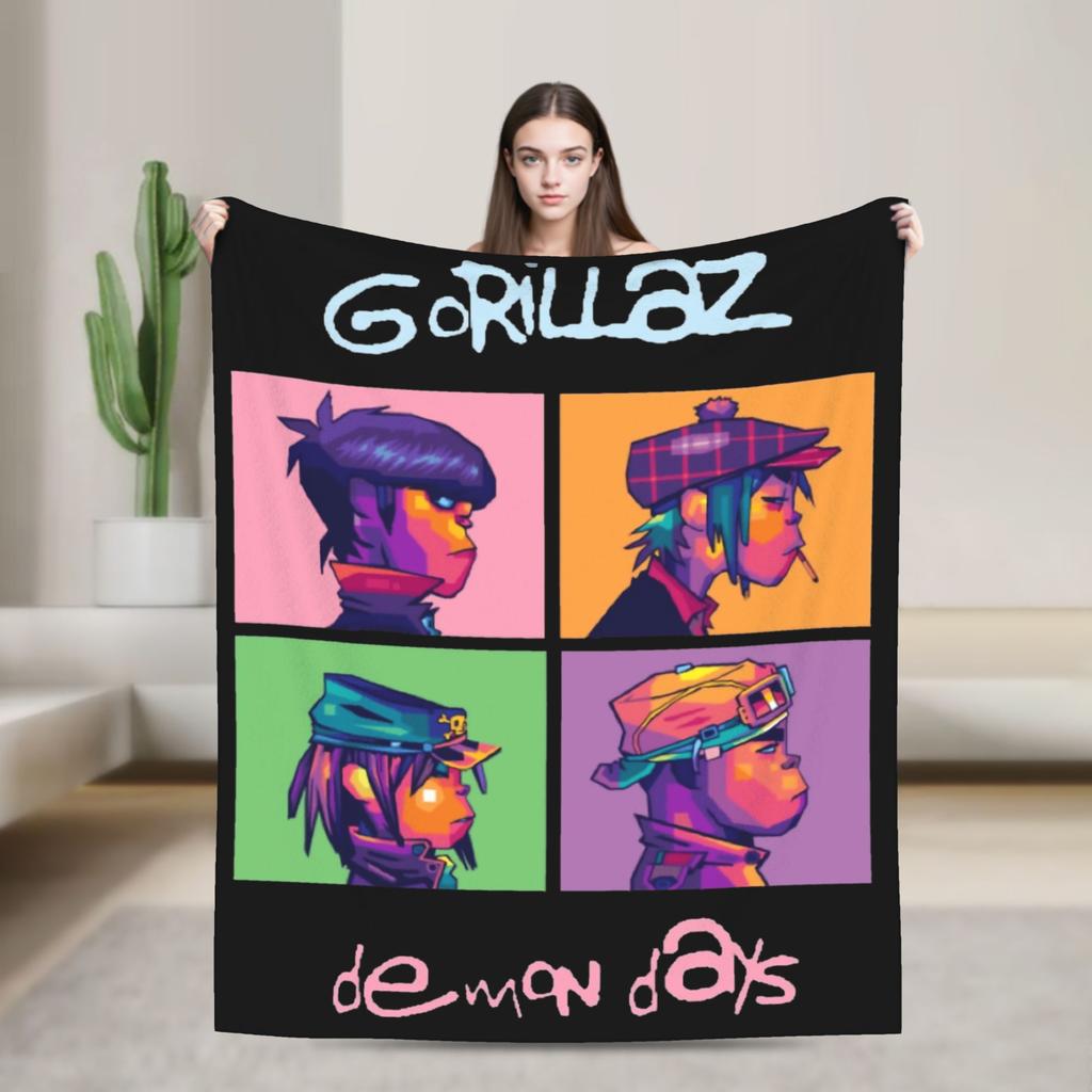 Musikband Gorillaz Crew Flanelldecke Weiche Überwurfdecke für Draußen Flugzeugreisen Mode Tagesdecke Sofa Bettbezug
