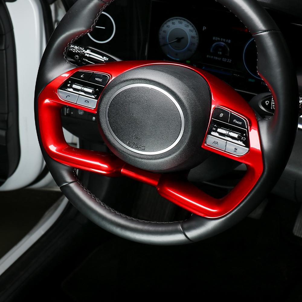 1pcs Red Steering Wheel Trim Frame Cover Interior New Decoration Styling For Hyundai Elantra CN7 2021 2022 2023 LHD RHD