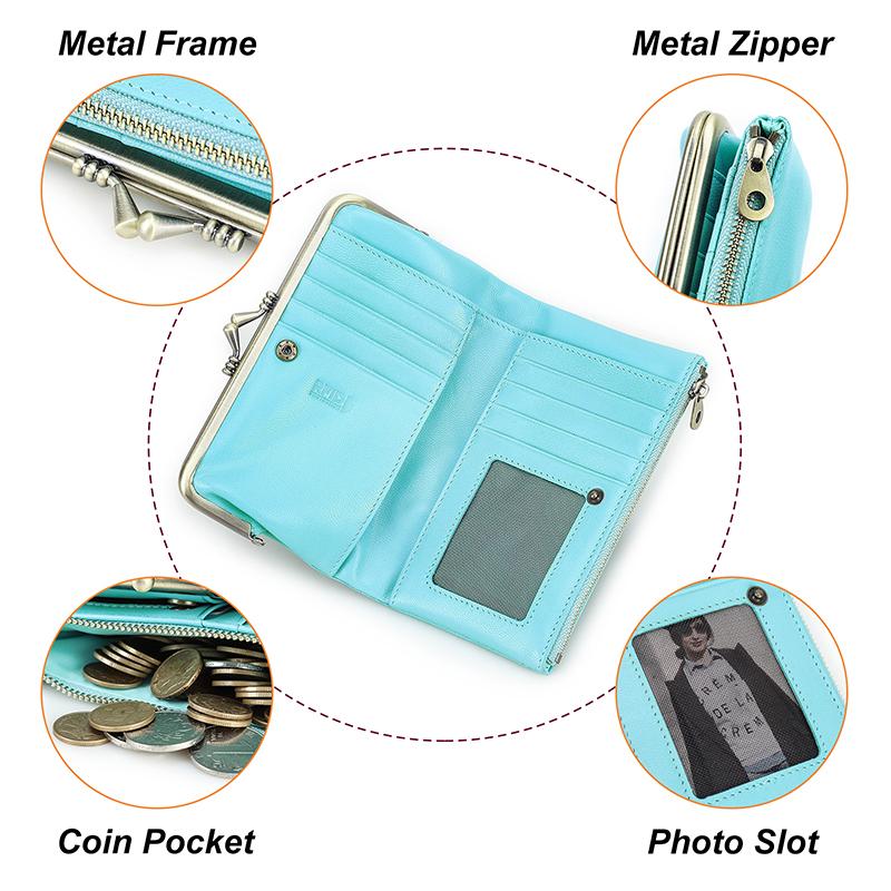 CONTACT'S Genuine Leather Fashion  Long Wallet Women Colorful Coin Pocket with Photo Slot Soft Female Purse Wallets