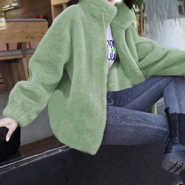 Fleece thickened jacket women's tide winter double-sided fleece warm turtleneck sweater women's cardigan stand-up collar fleece clothes women's