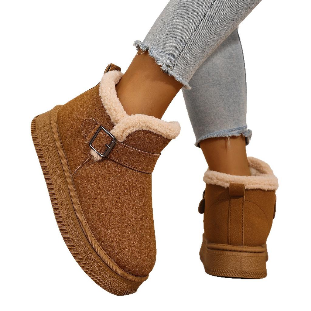 Large Size Thick-soled Snow Boots for Women's Winter New Velvet Belt Buckle Short Tube Casual Warm Cotton Boots for Women