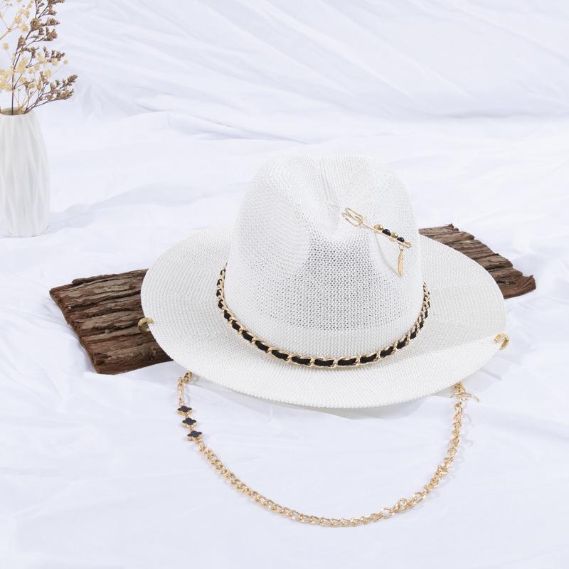 Premium chain straw hat DIY pin jazz hat women's summer beach hat fashion straw hat woven hat