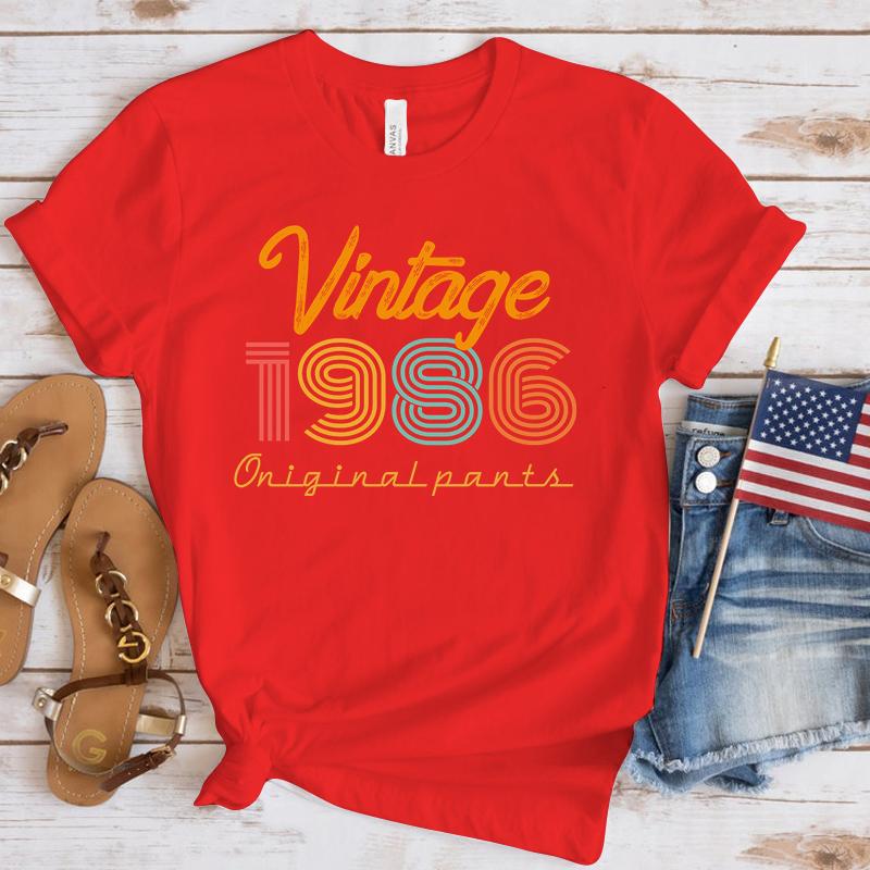 T-Shirt mit Aufdruck „Vintage 1986“ für Damen, kurzärmelig, Oberteile, T-Shirts, Sommermode, lockere Freizeit-T-Shirts
