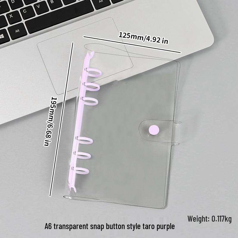 A5/A6 Transparent PVC Ring Binder Planner Cover with Snap Button and Multi-color Six-Hole Metal Clip