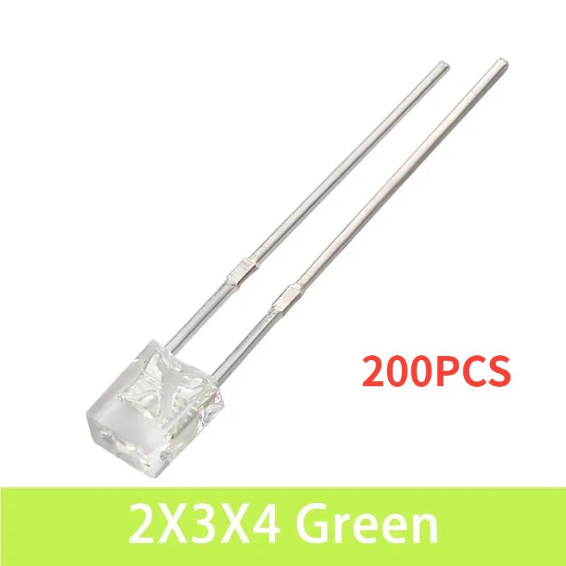100/200PCS 2*3*4 LED Diode Kit Square LED Emitting Diodes Lamp White Red Green Blue Yellow Clear Diffused DIY Indicator 2x3x4mm