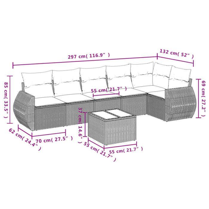 VidaXL Salon de Jardin avec Coussins 7 pcs, Canapés de Terrasse, Ensemble de Meubles de Patio, Mobilier d'Extérieur, Noir 3221395