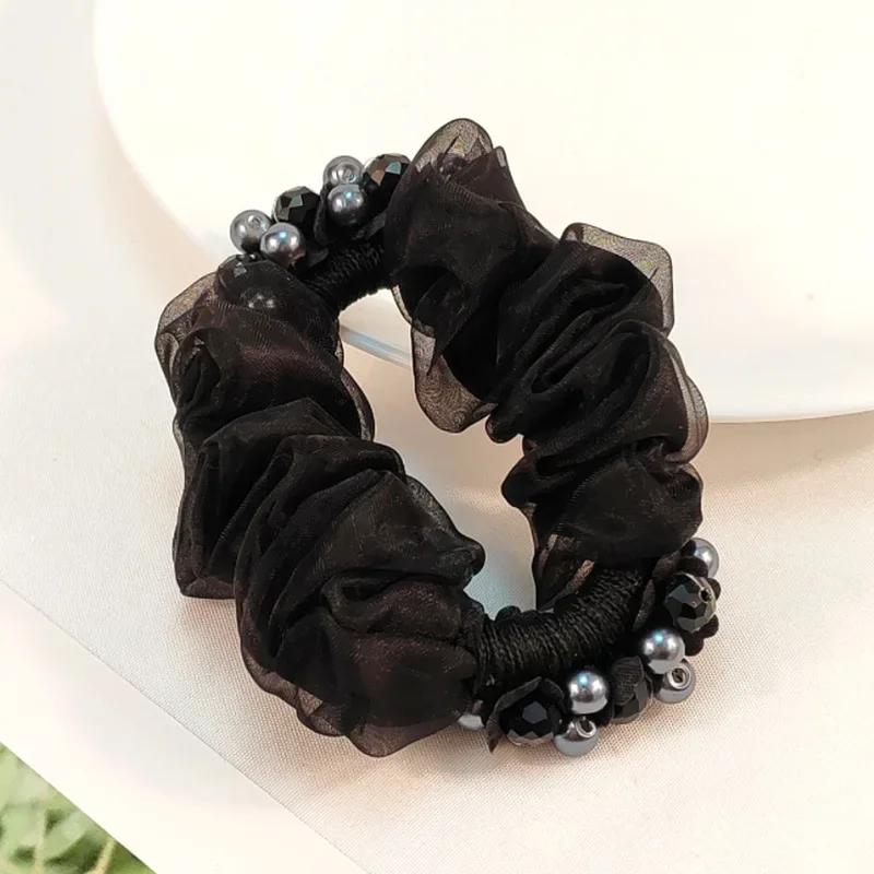 Doppelkopf-Perle Dickdarm Haargummi Neuer Meteor Organza Haarband Hochsteck-Ball Blume Kopfschmuck für Mütter Haargummi