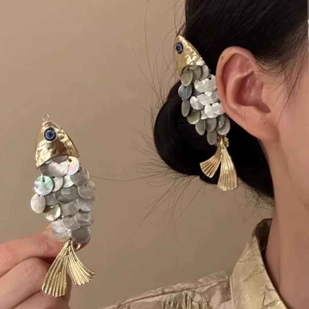 Traditionelle Fischförmige Haarspange Quasten Vintage Elegant Seitenhaarspange Kunstmuschel Karpfen Jahr für Jahr Pony-Clip Party