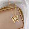Titanium Steel, Empty Zircon Butterfly Light Luxury Temperament Gorgeous Full Diamond Necklace Female Versatile Collarbone Chain Titanium Steel Chain