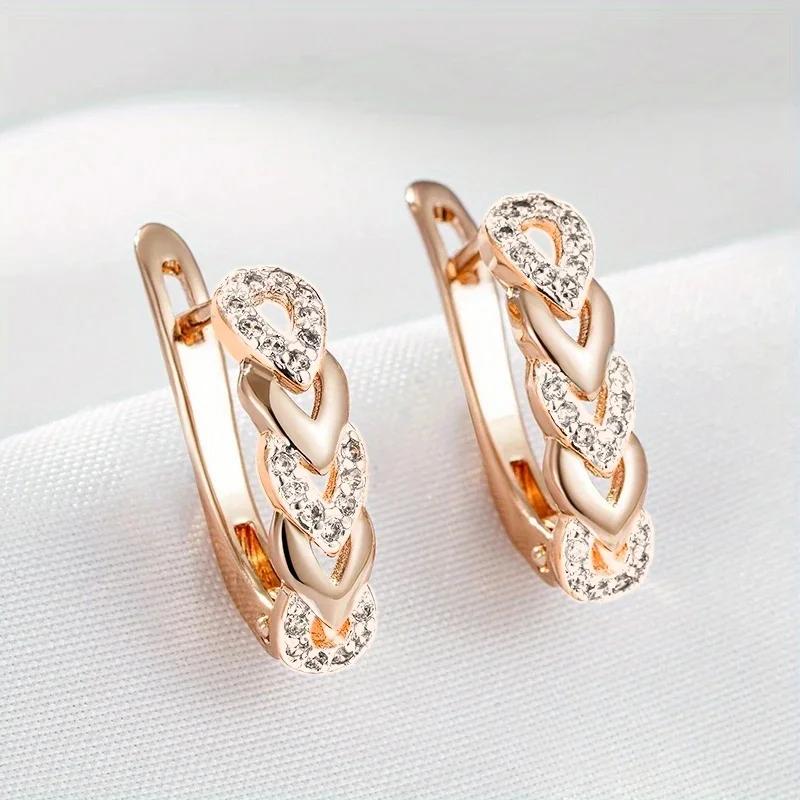 Exquisite herzförmige Zirkonia-Creolen für Damen, täglicher Schmuck, Hochzeitszubehör, Elegant, Goldplattiert