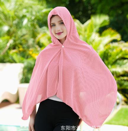 

Sun Protection Cooling Hooded Cape Beach Towel Lightweight Breathable Quick Dry Summer Cover Up with Button Closure for Outdoor Use One Size