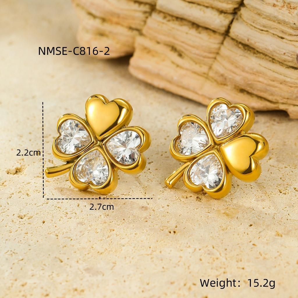 GEMCHIC Women's Geometric Flower Pearl Stud Earrings Gold Plated Stainless Steel Fashion Jewelry