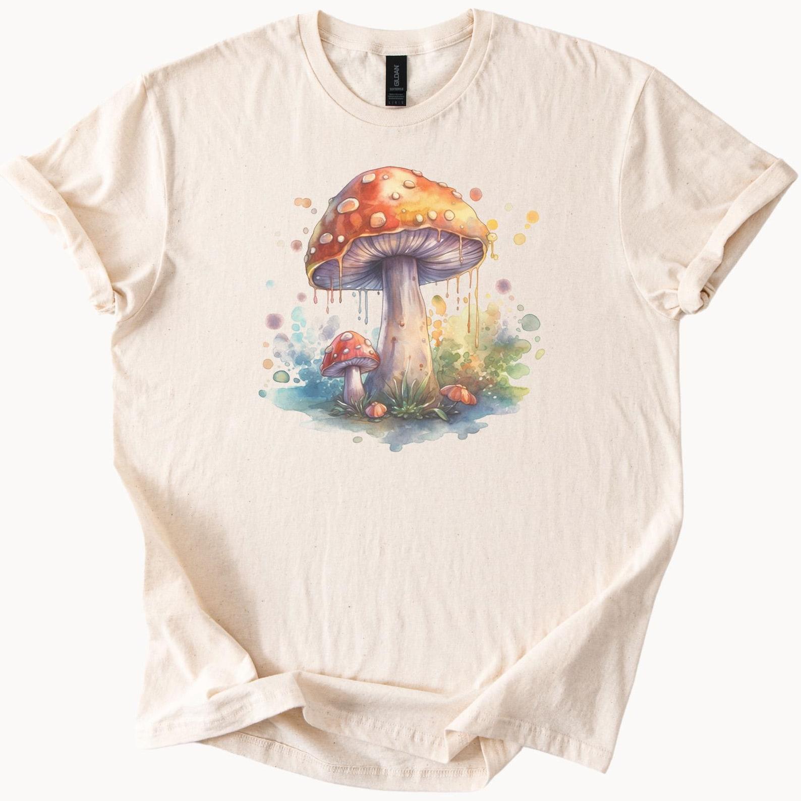 Watercolor Mushroom T Shirt Colorful Forest Fungi Graphic Tee Artistic Nature Shirt Whimsical Toadstool Illustration Top 100